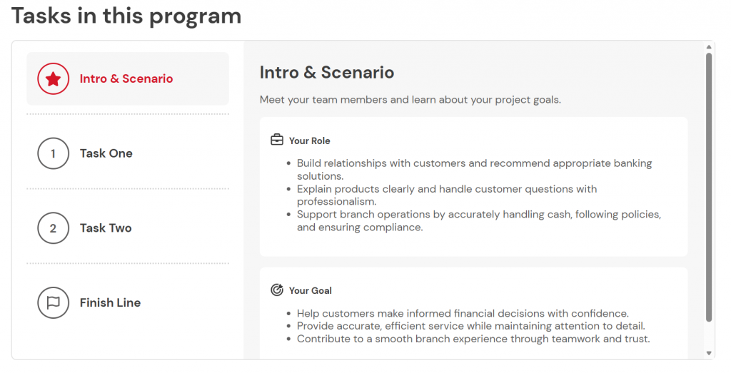 Example of Wells Fargo job simulation